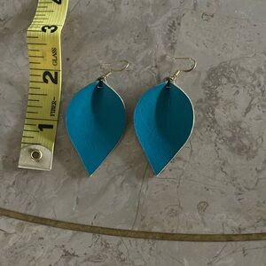 Faux Leather Turquoise Dangle pinch petal earrings